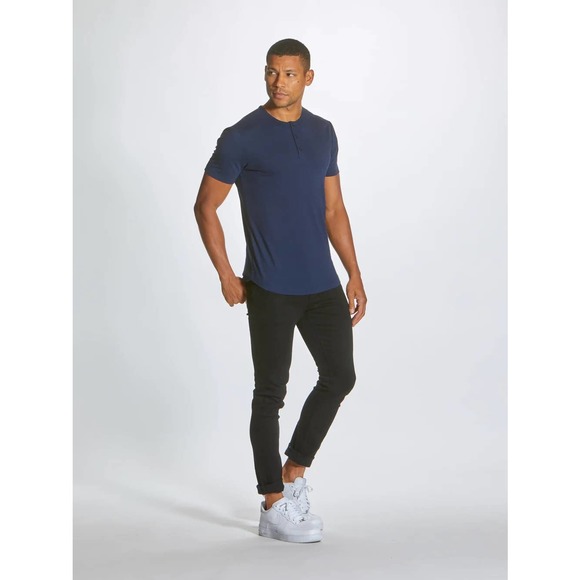 Cuts Clothing Men's Curve Hem Henley 4 Way Stretch Tee T-Shirt - Pacific Blue - Picture 6 of 6